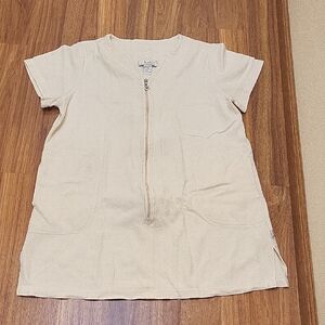 Karen Neuburger Cream Short Sleeve Terry Zip-Front Robe